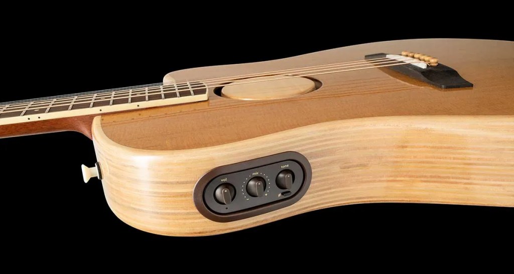 L.R. Baggs AEG-1 acoustic-electric guitar, side/control panel view. Courtesy of L.R. Baggs